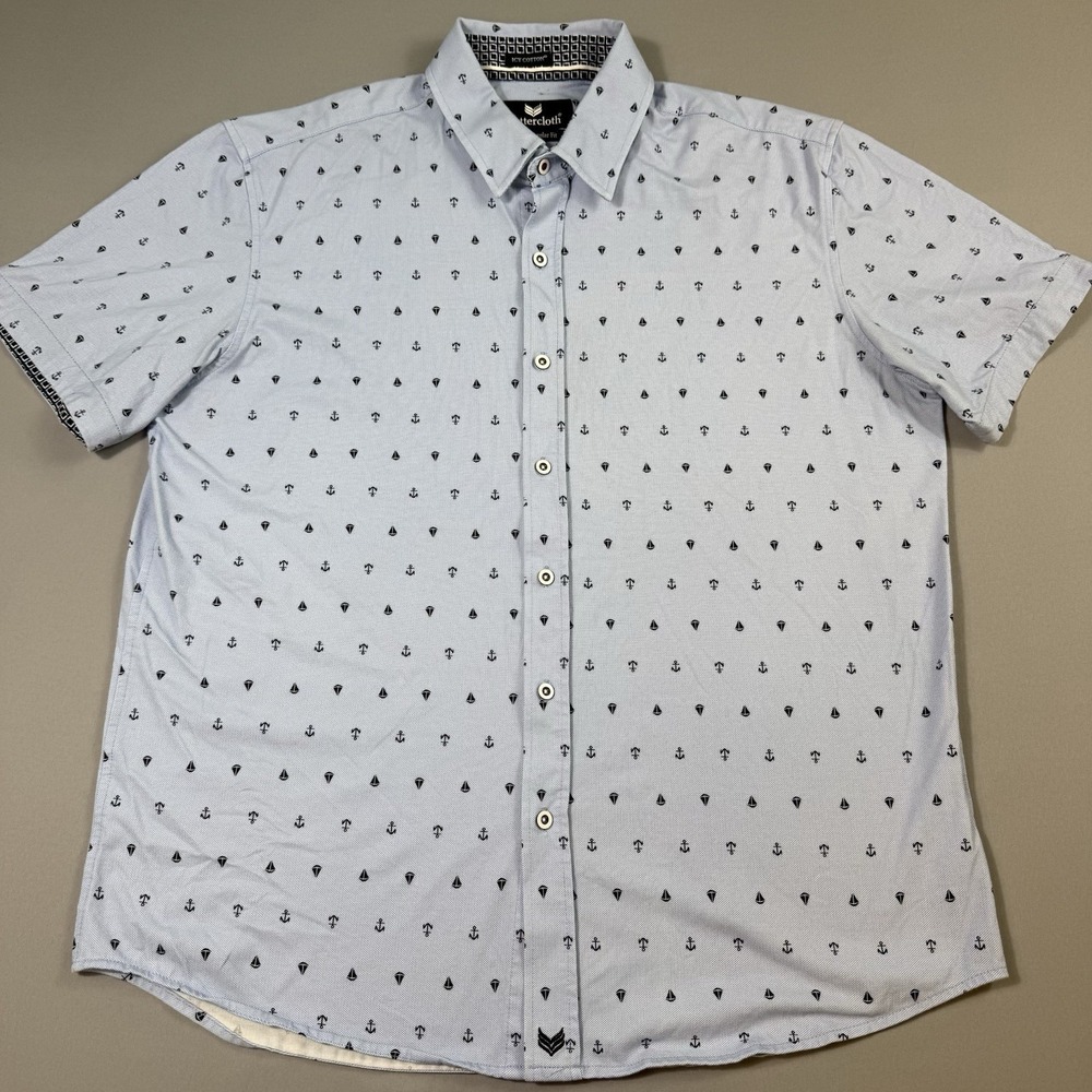 Buttercloth Icy Cotton Regular Fit Polo Shirt Mens XL Blue AOP‎ Nautical Stretch